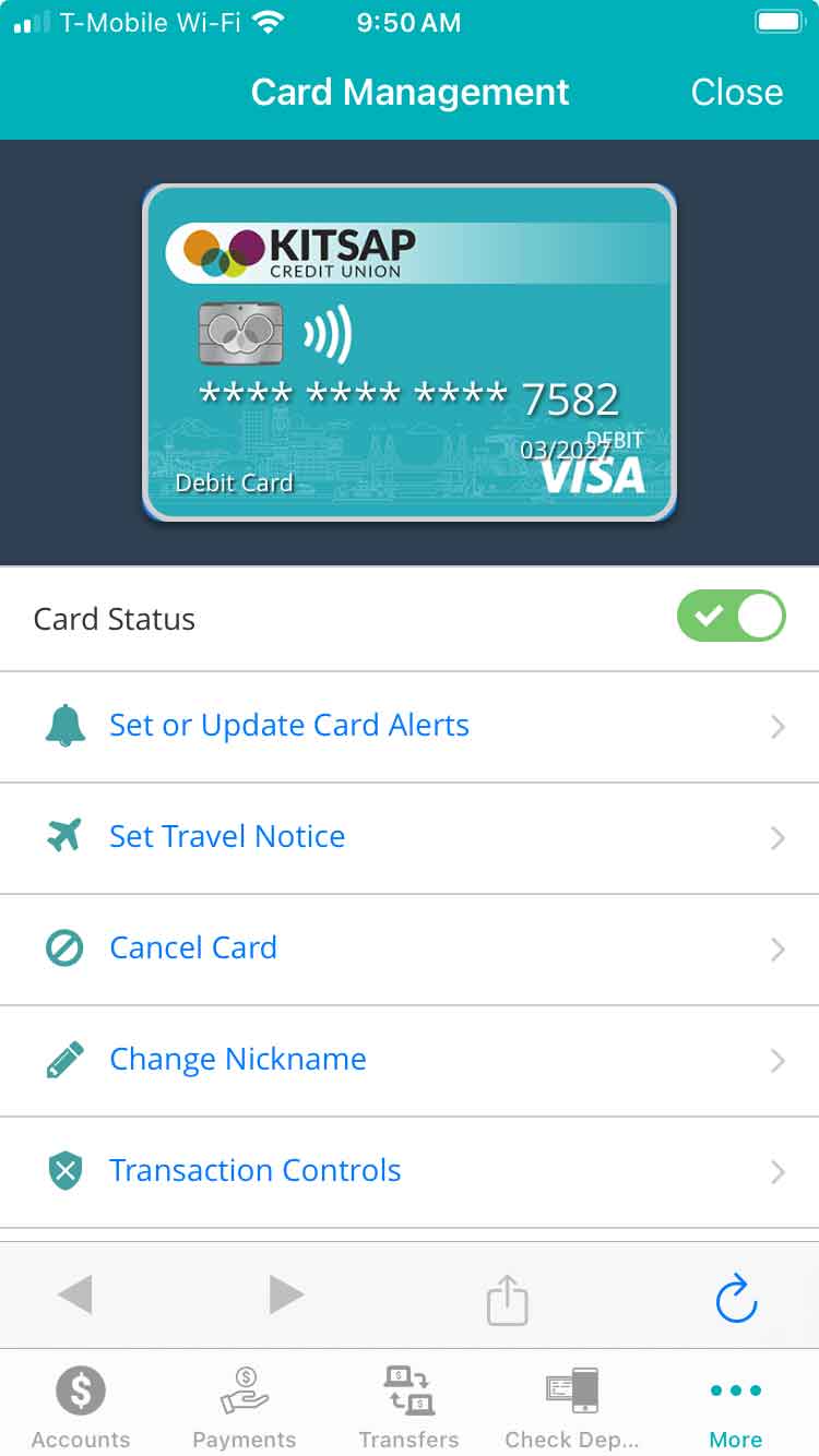 Card management user interface mobile.