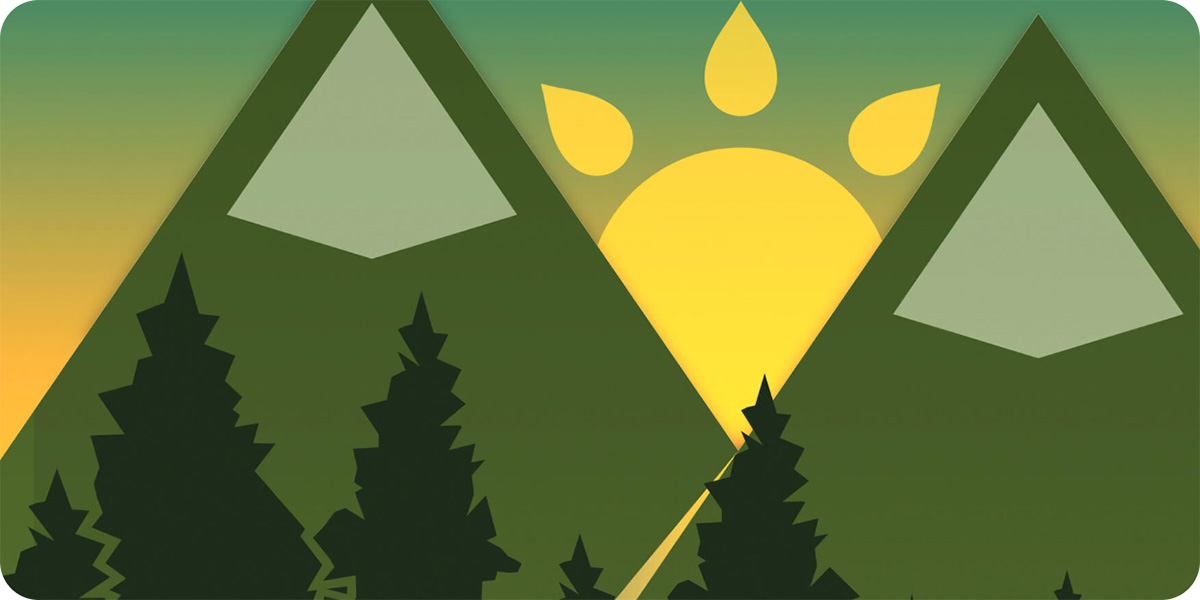 Mountian peak illustration with sunrise.