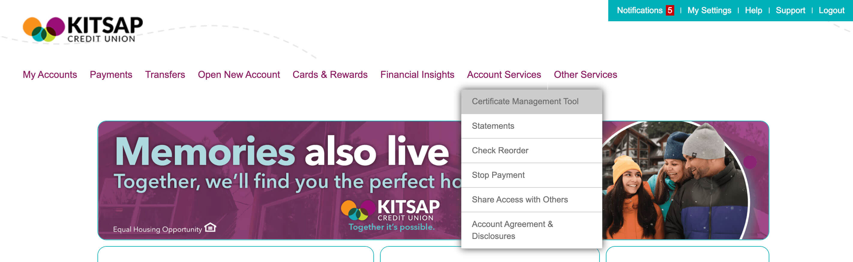 Online banking tab for certificate managment.