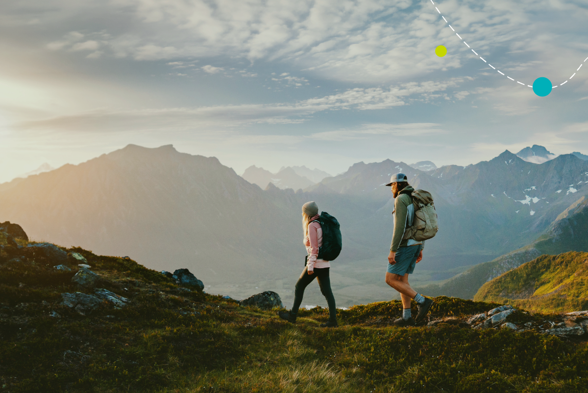 Couple backpacking in mountains